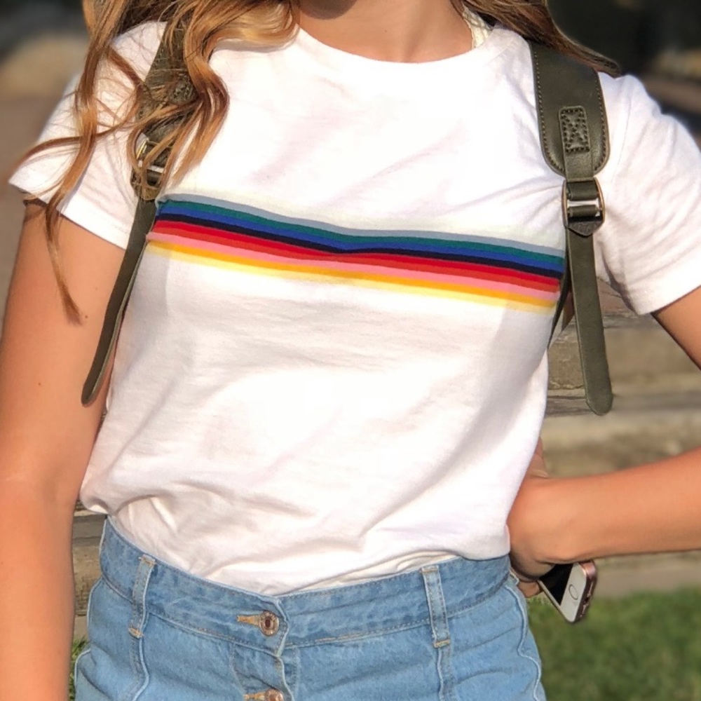 White and rainbow fitted t shirt